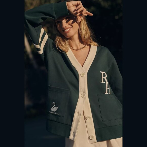 NEW Recreational Habits - Size M Hampton Interlock Cardigan Sweater - Green - Picture 2 of 4